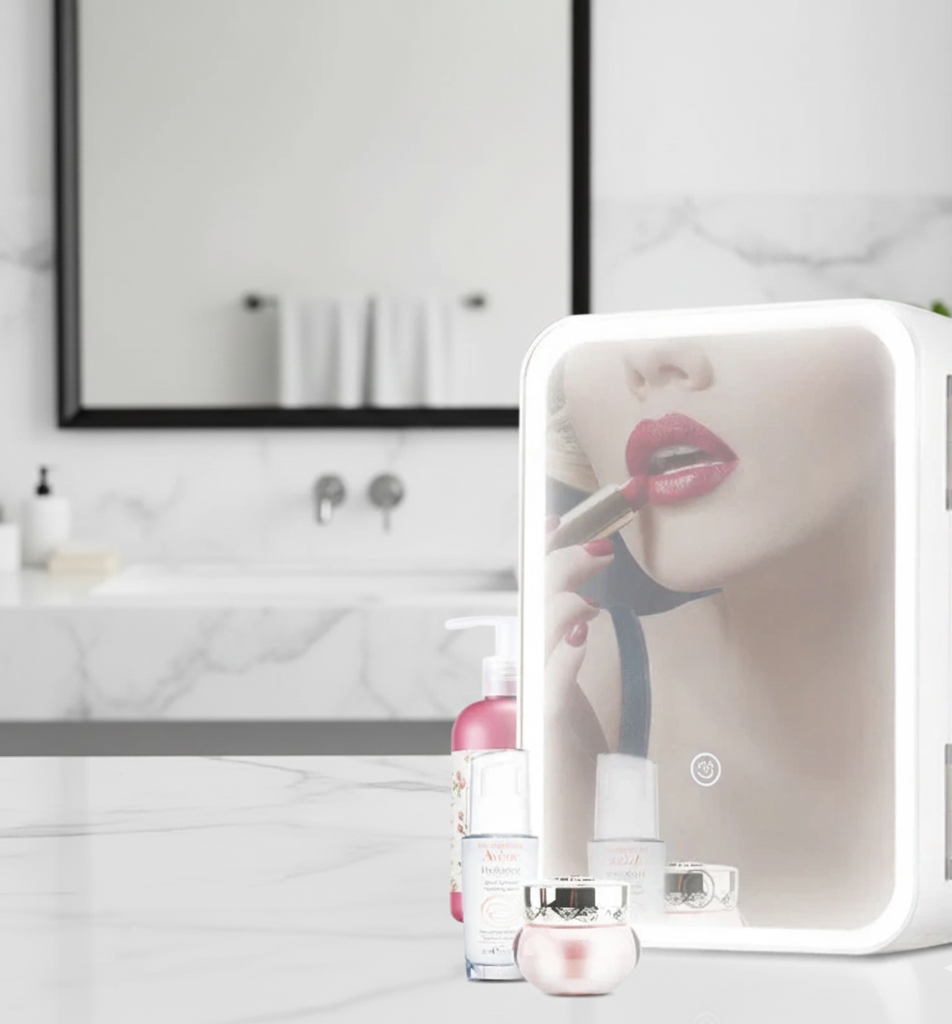 8L Mini Makeup Fridge WIth LED Light Mirror Portable Cosmetic Storage Refrigerator Keep fresh Cooler for Home Car Dual Us