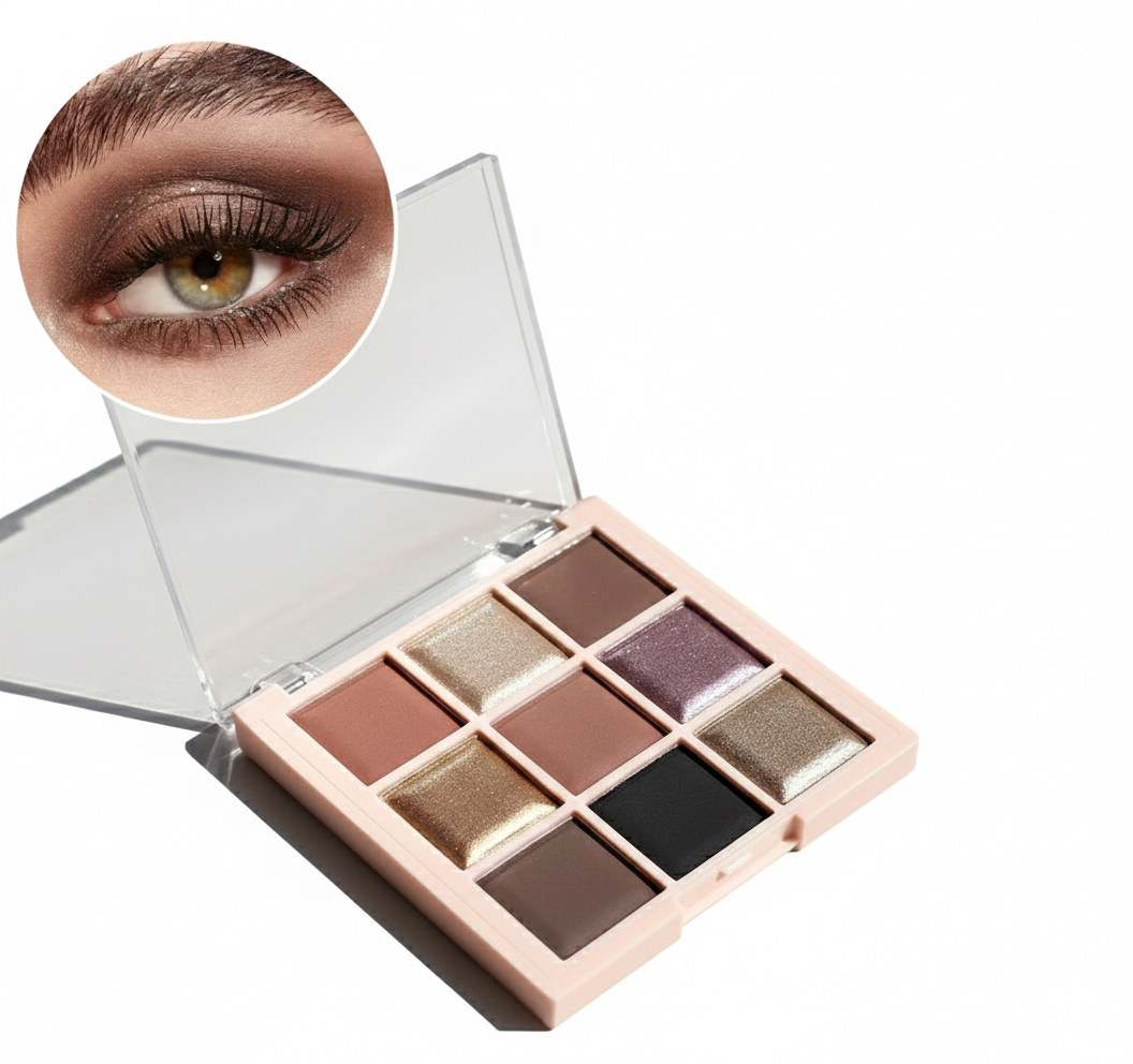 JUJU DREAM 9-Color Eyeshadow Palette, Matte & Shimmer Finish, Soft Milk Tea Tones, Compact & Easy for Daily Student Makeup