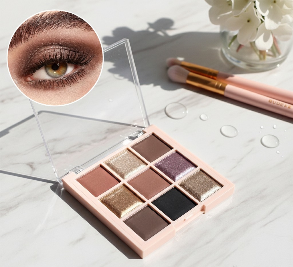 JUJU DREAM 9-Color Eyeshadow Palette, Matte & Shimmer Finish, Soft Milk Tea Tones, Compact & Easy for Daily Student Makeup