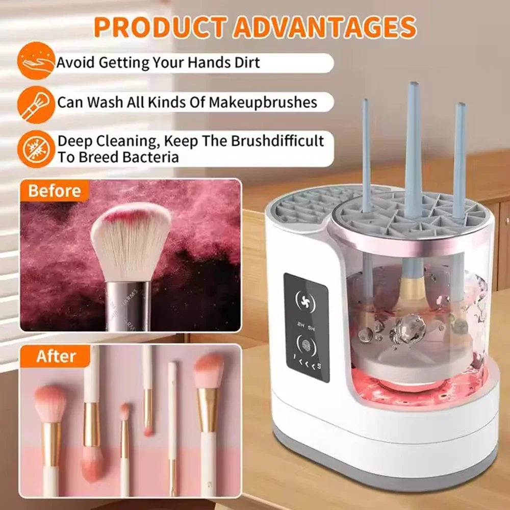 3 IN 1 Electric Makeup Brush Cleaner Machine With Makeup Brush Dryer-Holder-Portable Automatic USB Cosmetic Brushes Cleaner Tool