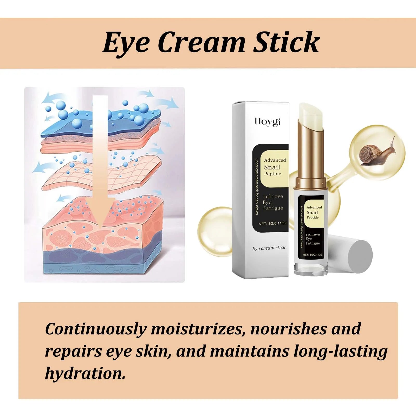 Snail Eye Cream Stick Collagen Fade Fine Lines Wrinkle Lightening Dark Circles Firming Eye Bags Puffiness Moisturizing Eye Cream