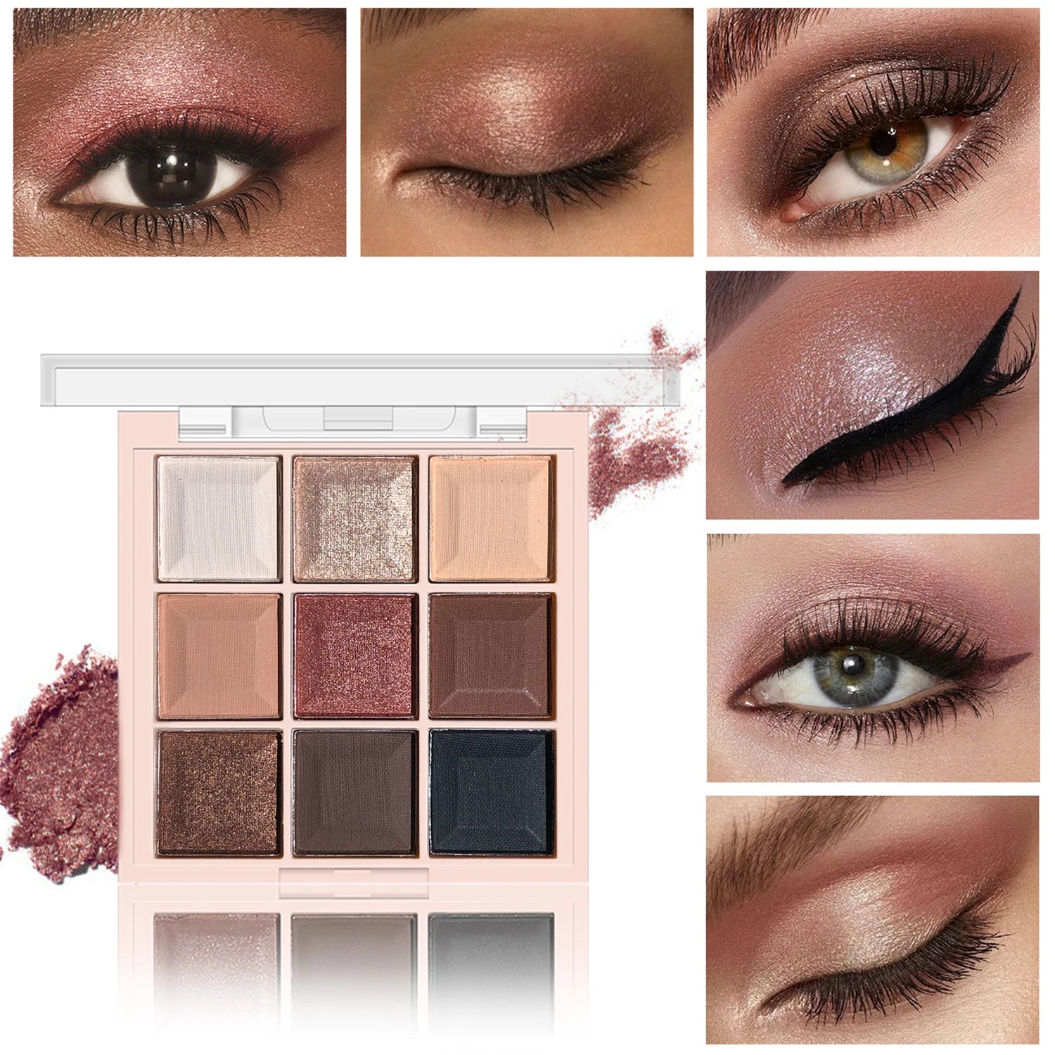 JUJU DREAM 9-Color Eyeshadow Palette, Matte & Shimmer Finish, Soft Milk Tea Tones, Compact & Easy for Daily Student Makeup