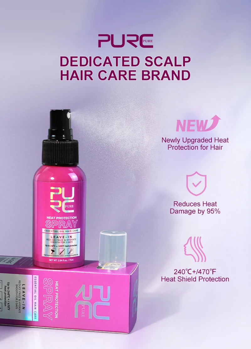 PURC Heat Protectant Spray Coconut Oil Frizz Control & Shine for All Hair Types Thermal Protection up to 470°F Hair Care