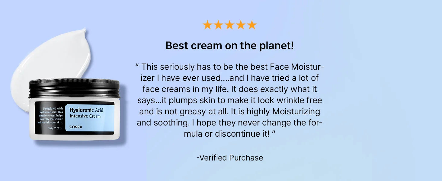 COSRX Hyaluronic Acid Moisturizing Cream, Long-lasting Hydration, Rich Moisturizer for Sensitive Skin 3.52 oz / 100g