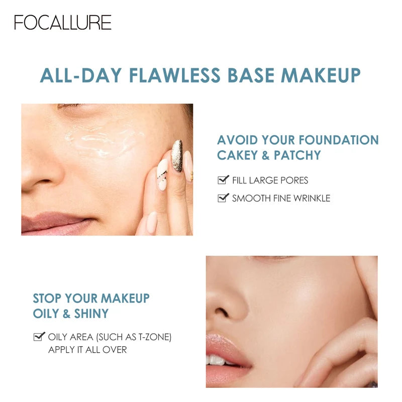 FOCALLURE Pore-Blurring Makeup Primer Refreshing Cream Texture Long Lasting For Skin Moisture Tone Up Face Primer