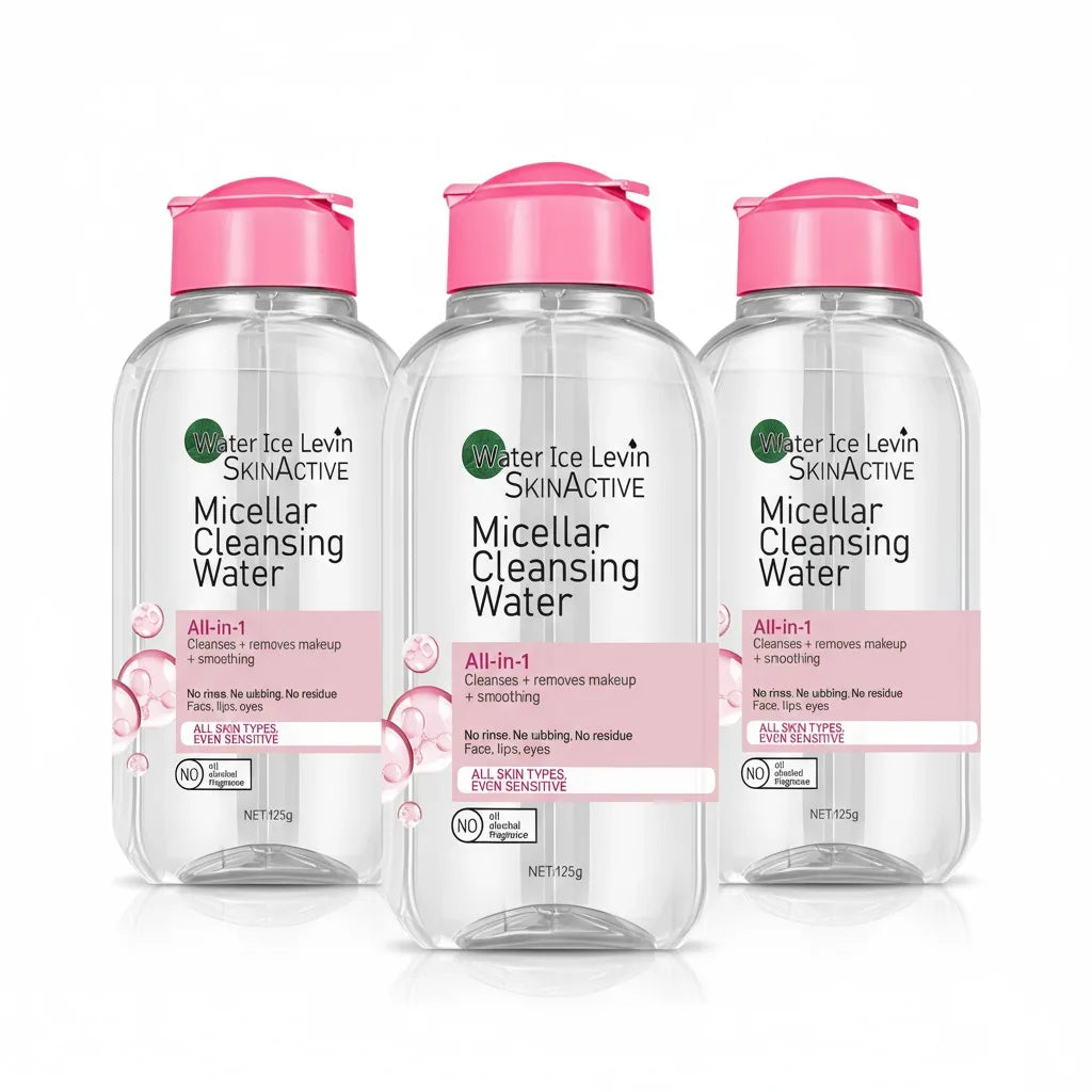 Water Ice Levin Micellar Water: All-In-1 Cleanser & Makeup Remover, No Rinse, for Sensitive Skin, Fragrance-Free, 125g