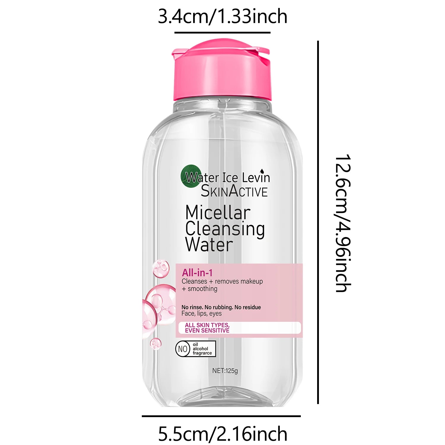 Water Ice Levin Micellar Water: All-In-1 Cleanser & Makeup Remover, No Rinse, for Sensitive Skin, Fragrance-Free, 125g