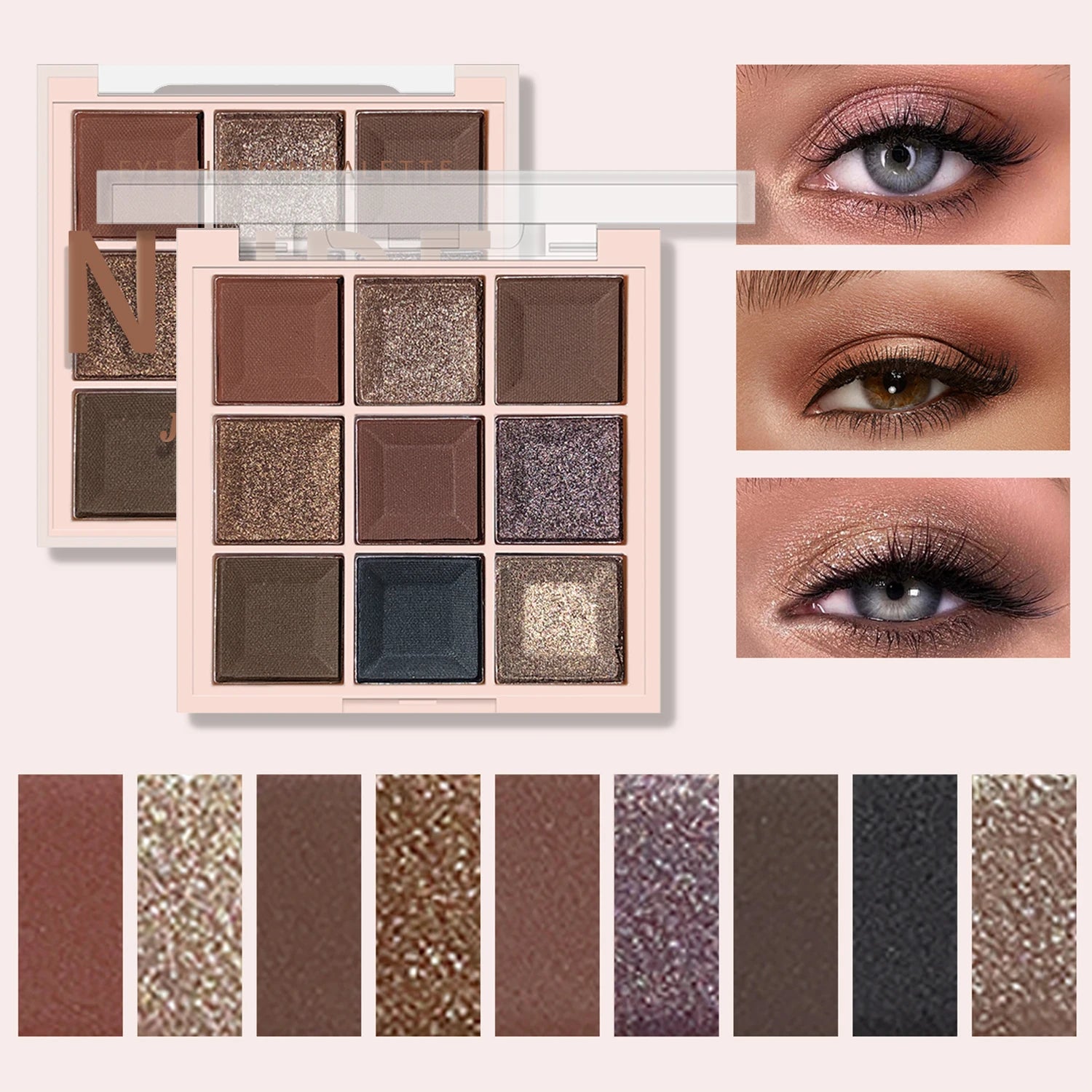JUJU DREAM 9-Color Eyeshadow Palette, Matte & Shimmer Finish, Soft Milk Tea Tones, Compact & Easy for Daily Student Makeup