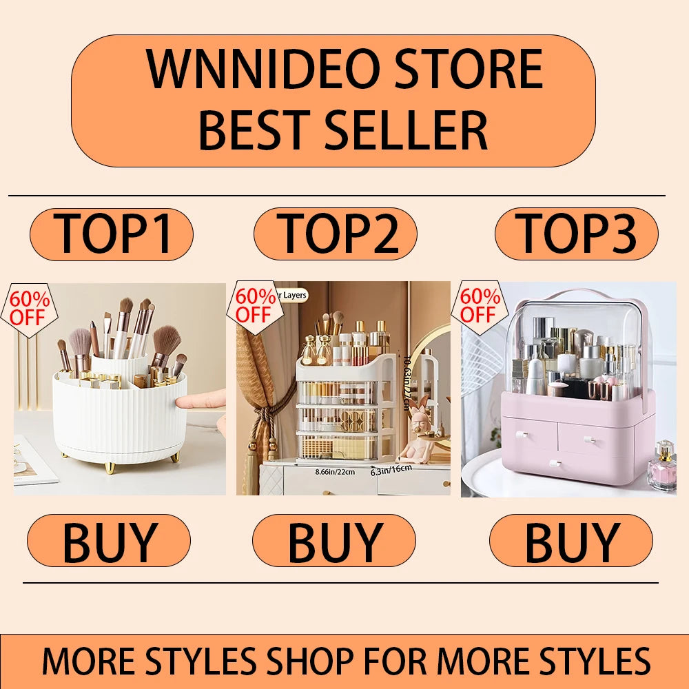 360° Rotating Cosmetic Brush Shelf Organizer Cosmetic Display Case Desktop with Drawer Storage Organizer For Living Room Bedroom