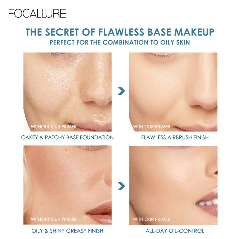FOCALLURE Pore-Blurring Makeup Primer Refreshing Cream Texture Long Lasting For Skin Moisture Tone Up Face Primer