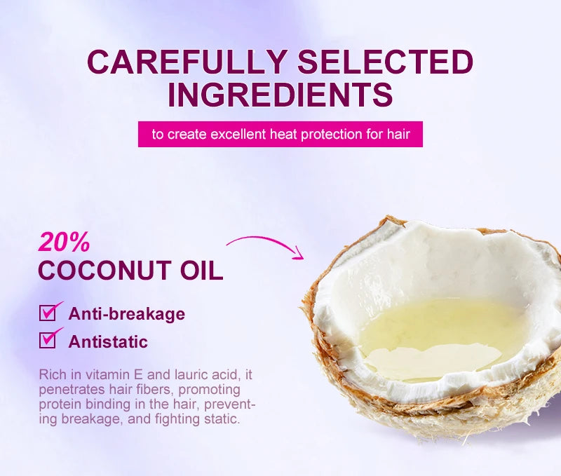 PURC Heat Protectant Spray Coconut Oil Frizz Control & Shine for All Hair Types Thermal Protection up to 470°F Hair Care