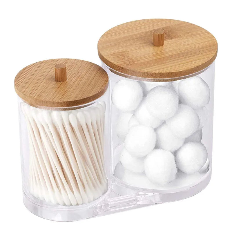 Bathroom Organizer Accessories Set Makeup Holder Storage with Clear Plastic Lids, Cotton Ball/Swabs Dispenser, Organizer Jar