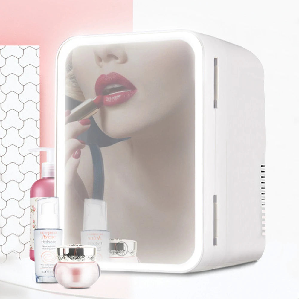 8L Mini Makeup Fridge WIth LED Light Mirror Portable Cosmetic Storage Refrigerator Keep fresh Cooler for Home Car Dual Us