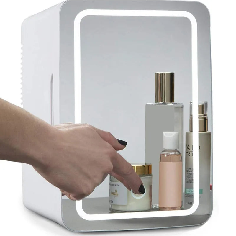 8L Mini Makeup Fridge WIth LED Light Mirror Portable Cosmetic Storage Refrigerator Keep fresh Cooler for Home Car Dual Us