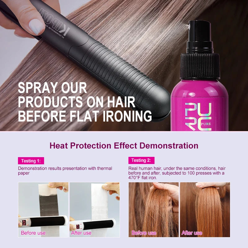 PURC Heat Protectant Spray Coconut Oil Frizz Control & Shine for All Hair Types Thermal Protection up to 470°F Hair Care