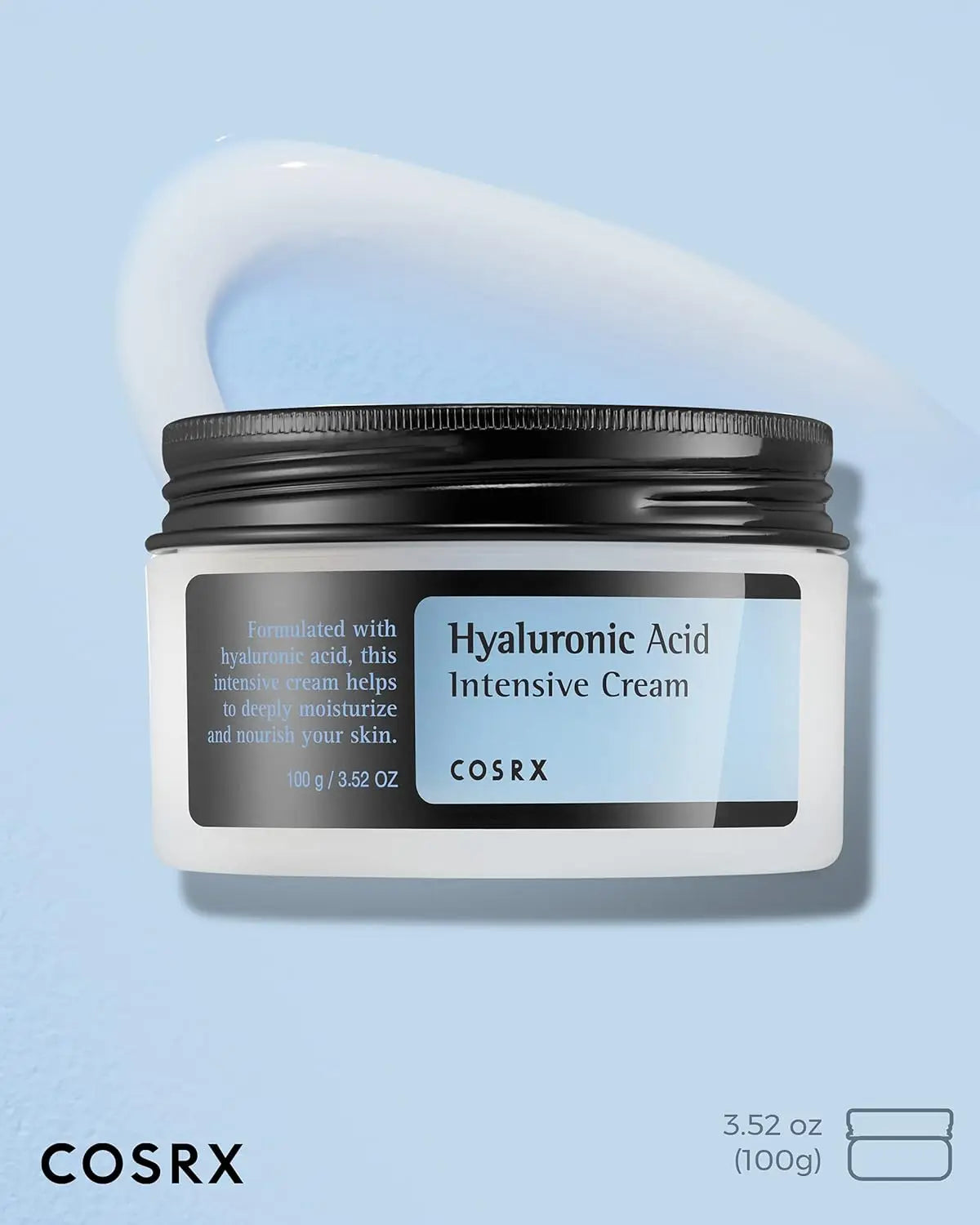 COSRX Hyaluronic Acid Moisturizing Cream, Long-lasting Hydration, Rich Moisturizer for Sensitive Skin 3.52 oz / 100g