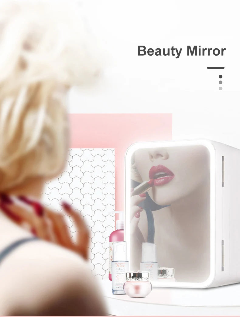 8L Mini Makeup Fridge WIth LED Light Mirror Portable Cosmetic Storage Refrigerator Keep fresh Cooler for Home Car Dual Us