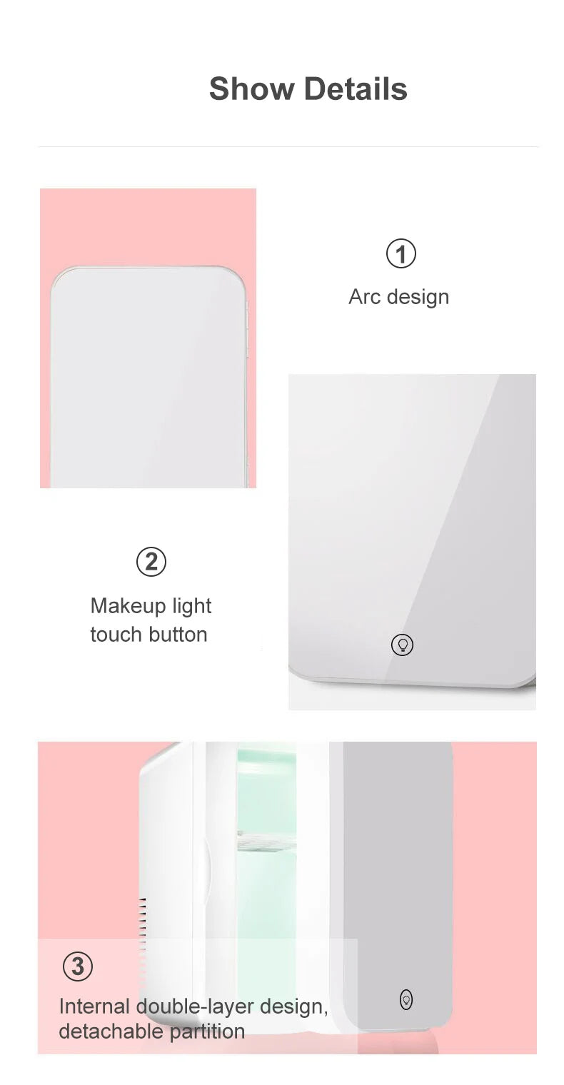 8L Mini Makeup Fridge WIth LED Light Mirror Portable Cosmetic Storage Refrigerator Keep fresh Cooler for Home Car Dual Us