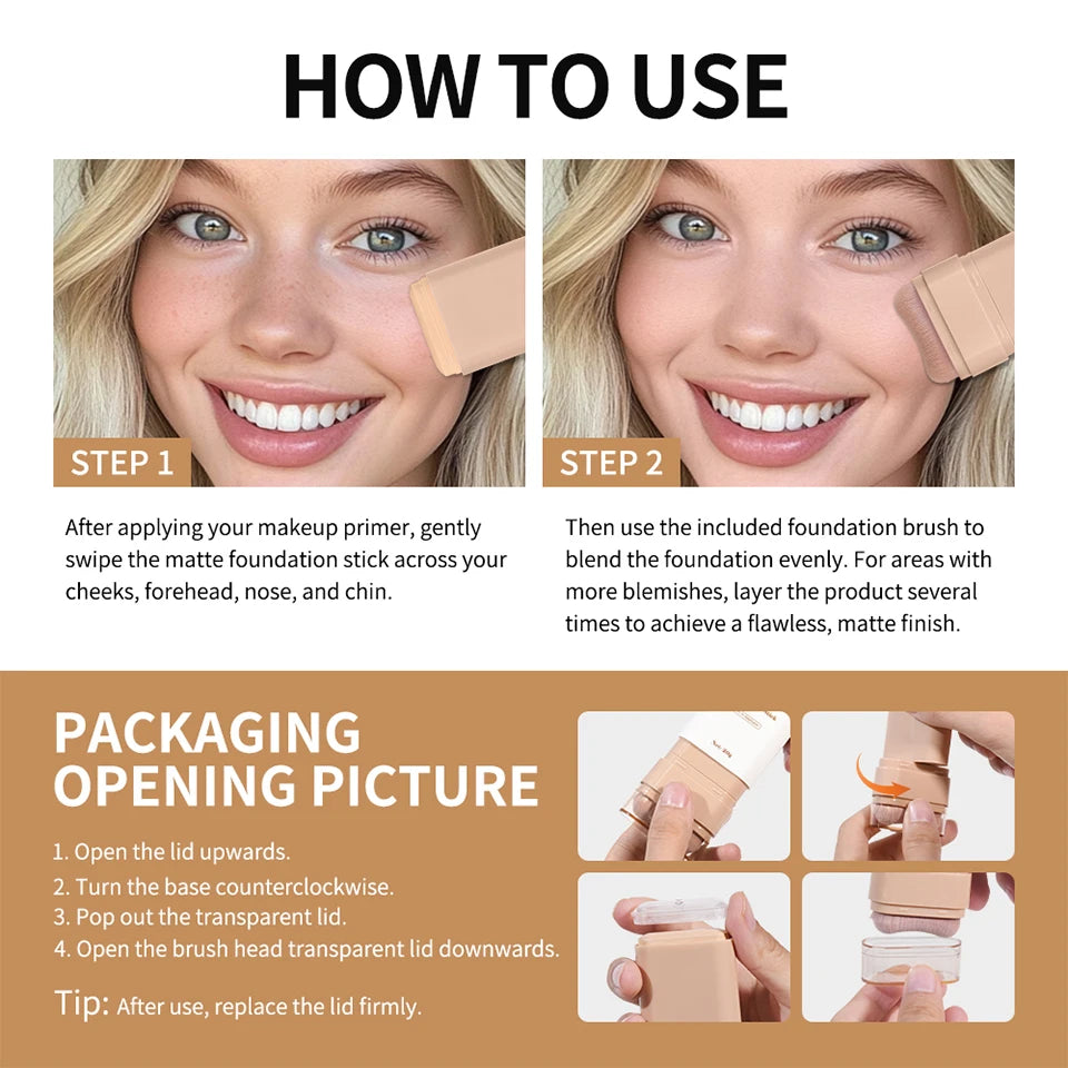 Skin Tint Foundation Stick 6 Colors Balm Serum Boosted Smooth Plumper Hight Coverage Travel Bronze Foundation Stick Makeup