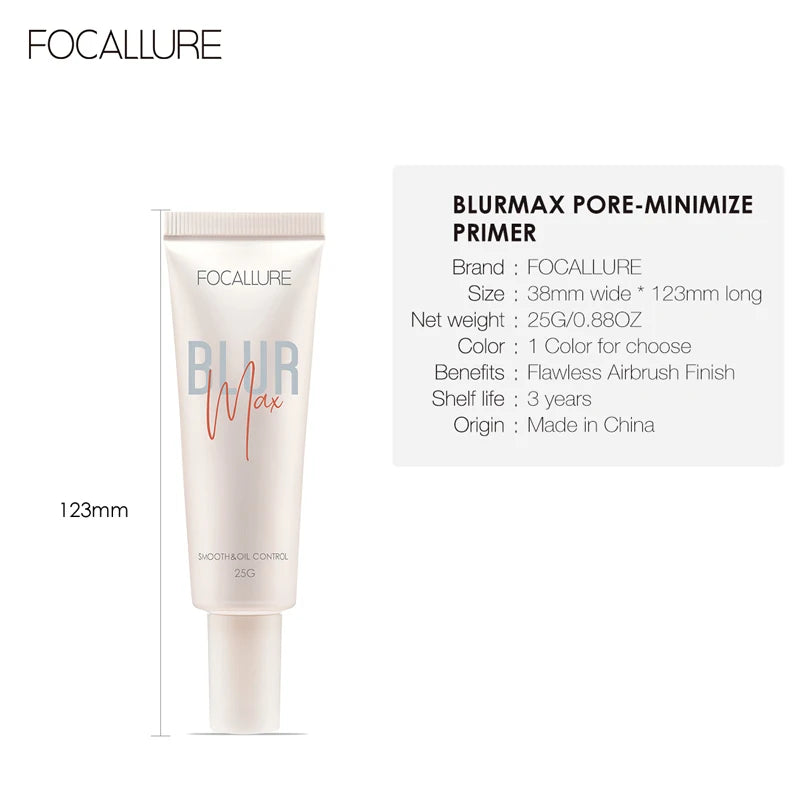 FOCALLURE Pore-Blurring Makeup Primer Refreshing Cream Texture Long Lasting For Skin Moisture Tone Up Face Primer