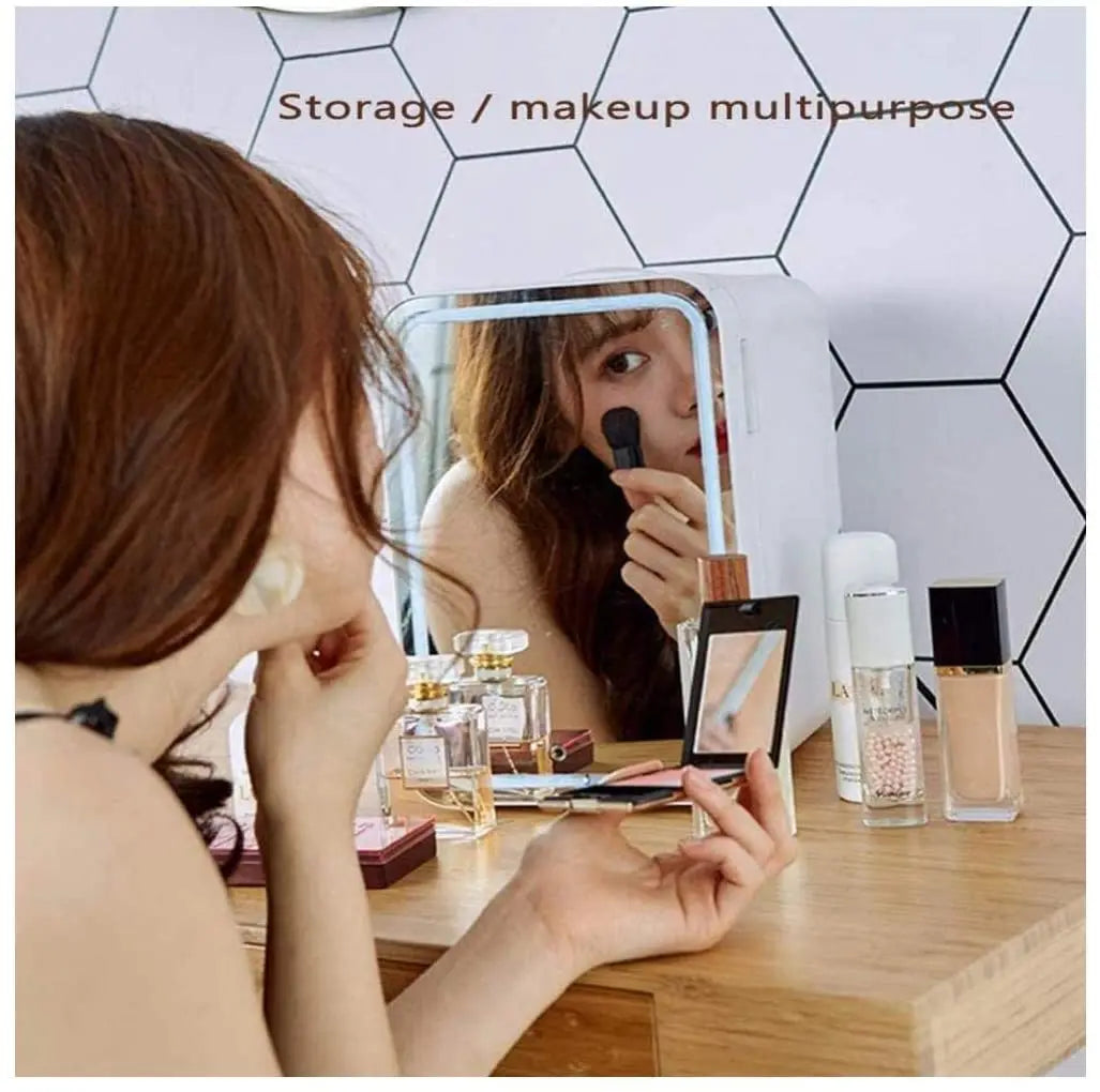 8L Mini Makeup Fridge WIth LED Light Mirror Portable Cosmetic Storage Refrigerator Keep fresh Cooler for Home Car Dual Us