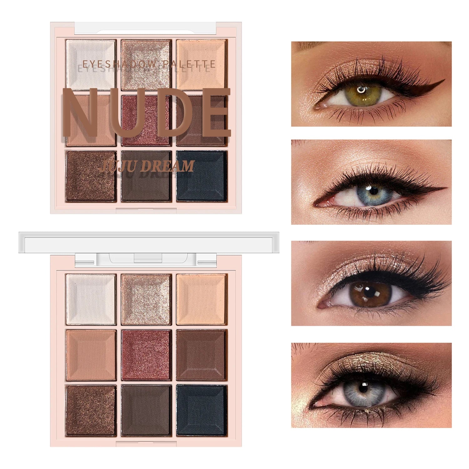 JUJU DREAM 9-Color Eyeshadow Palette, Matte & Shimmer Finish, Soft Milk Tea Tones, Compact & Easy for Daily Student Makeup