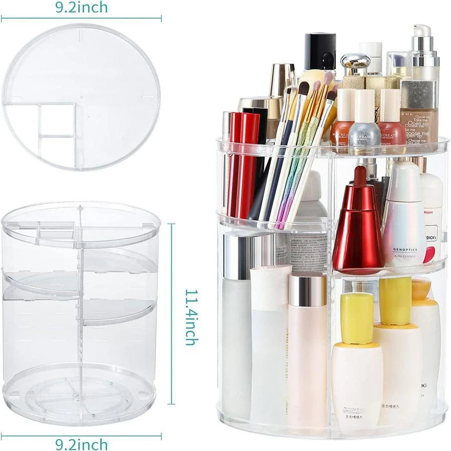 1pc Cosmetic Organiser, 360 degree rotatable adjustable cosmetic storage display case, easy assembly required