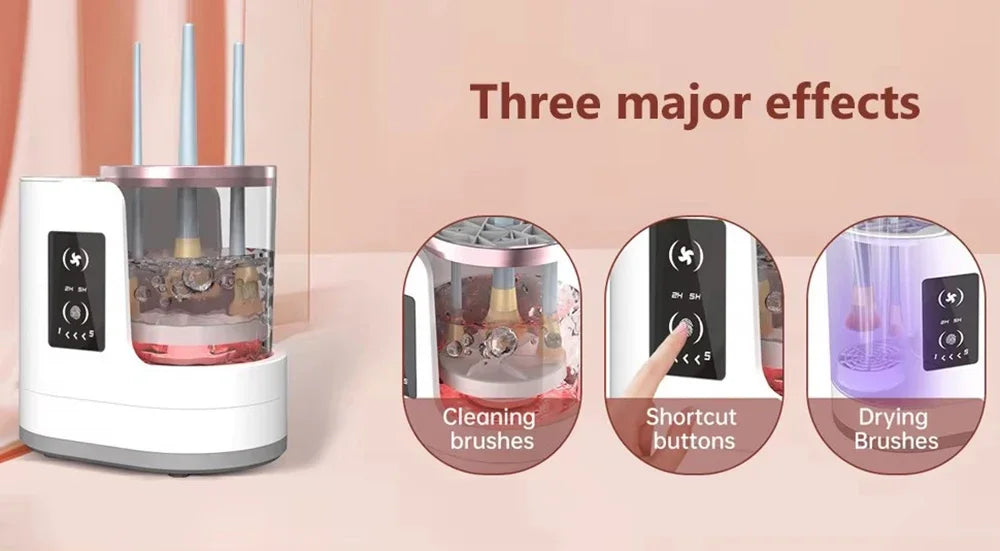 3 IN 1 Electric Makeup Brush Cleaner Machine With Makeup Brush Dryer-Holder-Portable Automatic USB Cosmetic Brushes Cleaner Tool