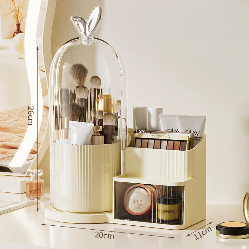 360° Rotating Cosmetic Brush Shelf Organizer Cosmetic Display Case Desktop with Drawer Storage Organizer For Living Room Bedroom
