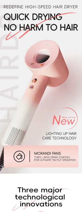 Portable Professional Leafless Hair Dryer High Power Quick Dry Travel Home Hair Styler Negative Ionic with Gift Box