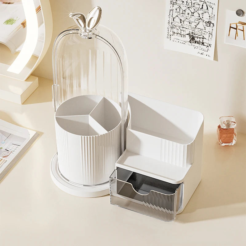 360° Rotating Cosmetic Brush Shelf Organizer Cosmetic Display Case Desktop with Drawer Storage Organizer For Living Room Bedroom